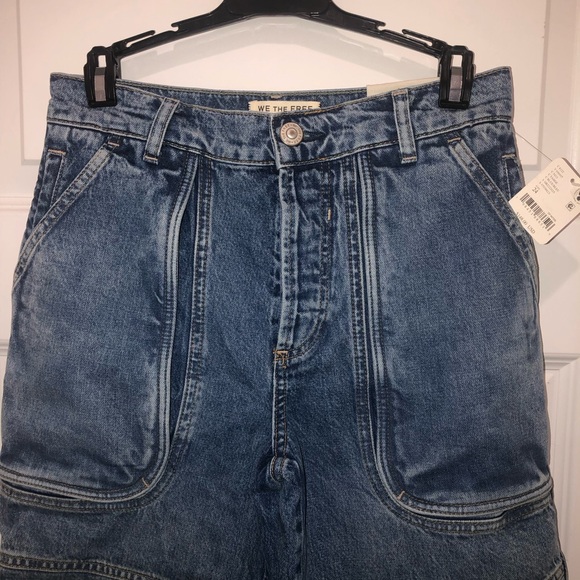 New We The Free Free People Havasu Slouchy Cropped Tahoe Blue Jeans Jorts Sz 24 - Picture 8 of 14